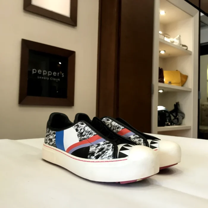 Fendi multicolor printed leather Flynn slip-on sneakers.
