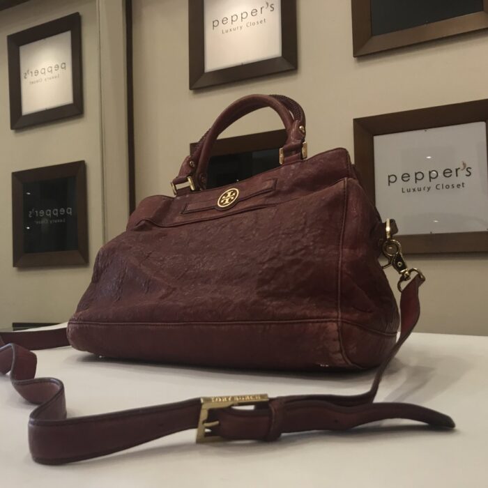 Red Aged Leather Tote Bag