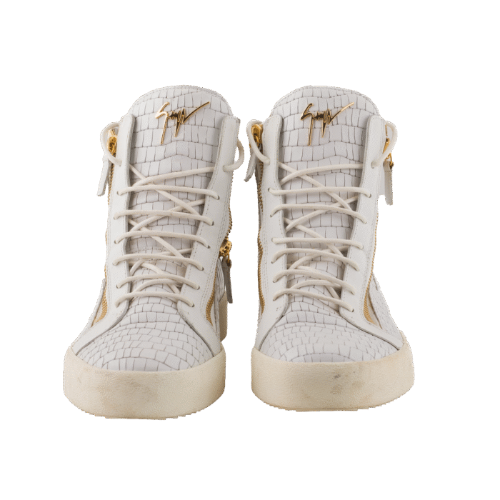White Python Embossed High-top Sneakers (New)