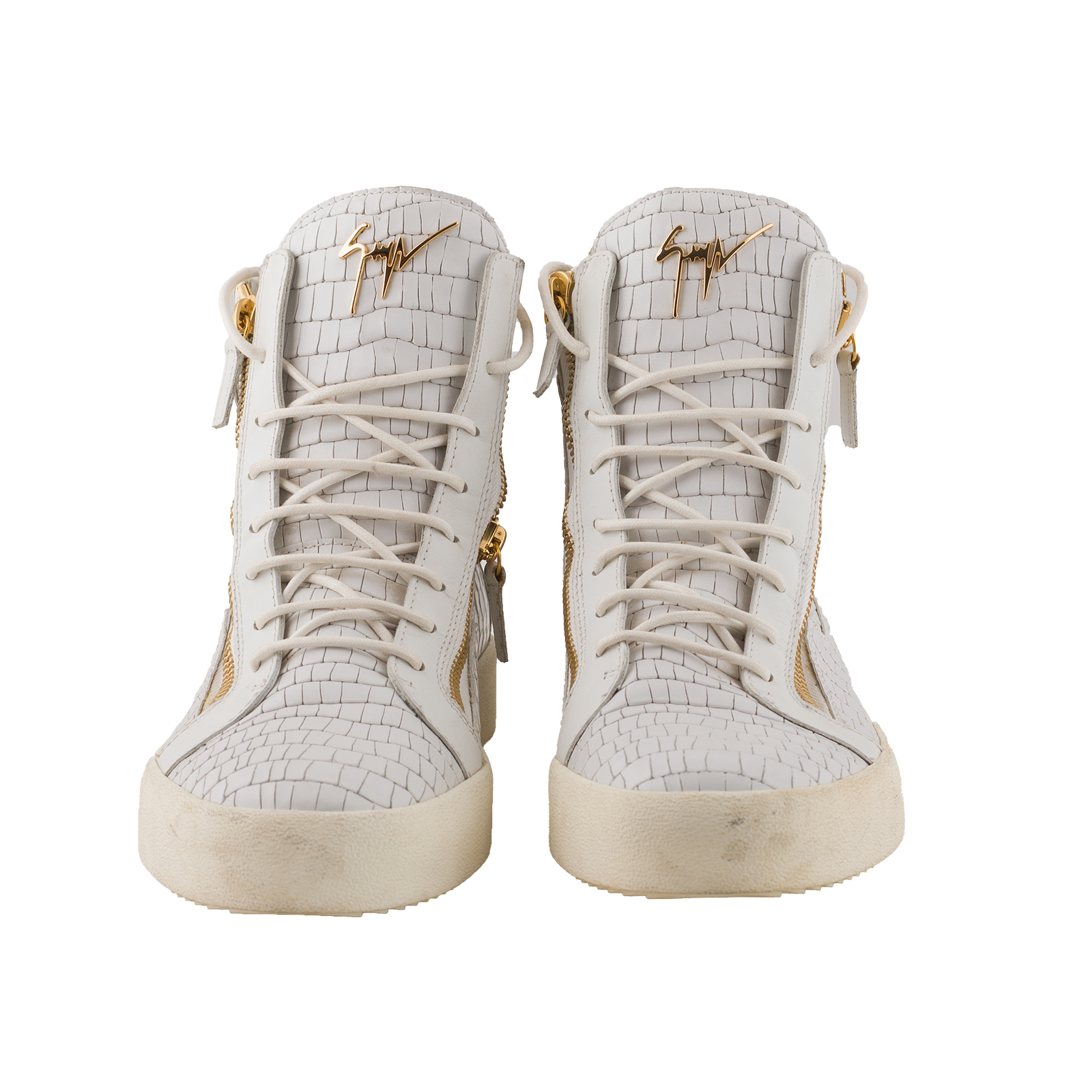 White Python Embossed High-top Sneakers (New)