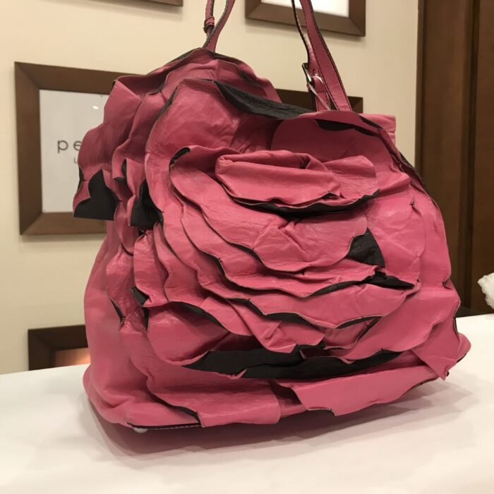 Fuchsia Raspberry Soft Leather Tote with Flower Detail