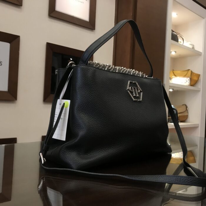 Black WAR STUDDED LEATHER BAG
