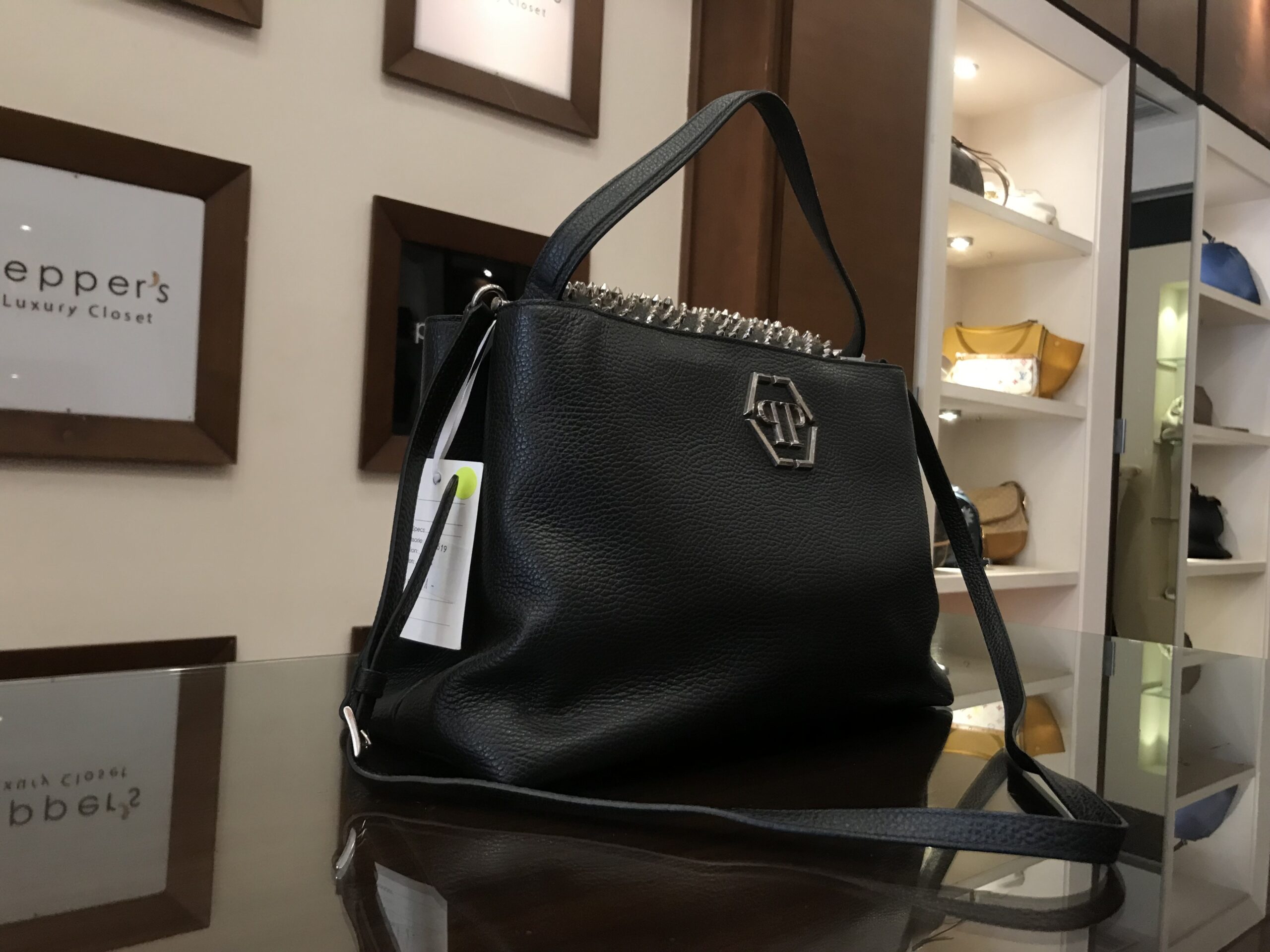 Black WAR STUDDED LEATHER BAG