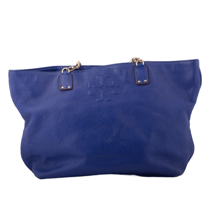Blue Leather Shopping Tote Shoulder bag