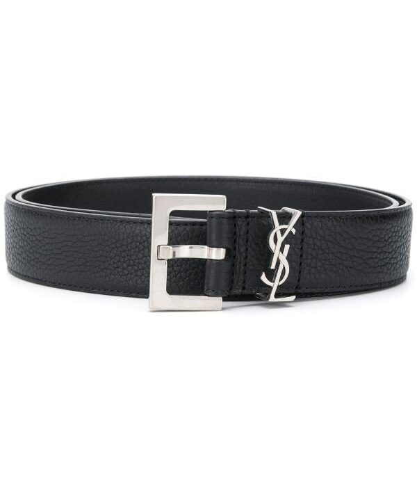 BLACK MONOGRAM BELT WITH SQUARE BUCKLE IN SMOOTH LEATHER