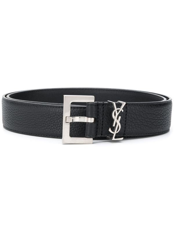 BLACK MONOGRAM BELT WITH SQUARE BUCKLE IN SMOOTH LEATHER