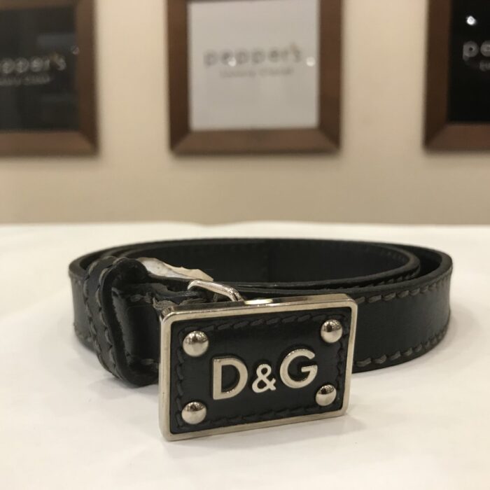 Black Leather Logo Belt Silver Buckle