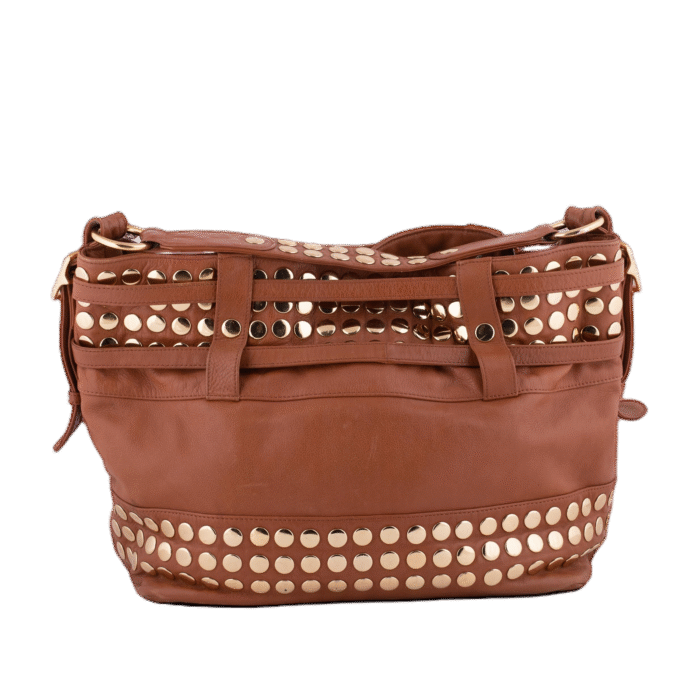 Camel Brown Studded Tote Shoulder Bag