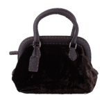 Brown Velvet and Leather Top Handle Bag