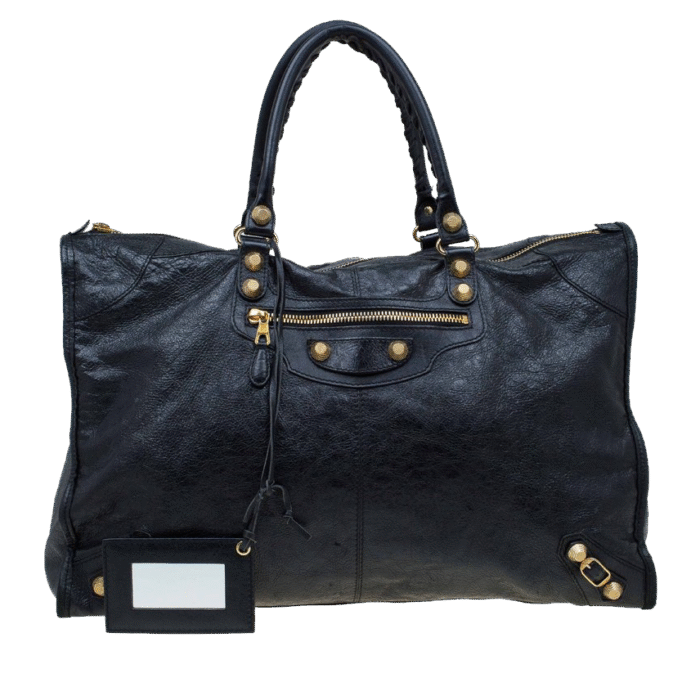 Black Leather GHW Voyage Weekender Shoulder  Bag