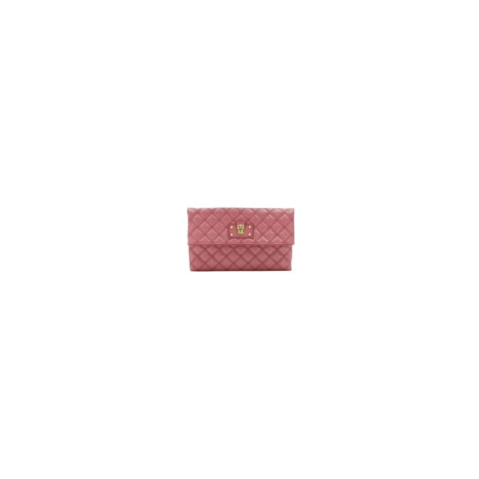 PINK QUILTED LEATHER CLUTCH GOLD LOCK