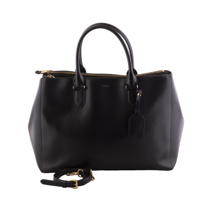 Black Leather Double Zip Tote Bag