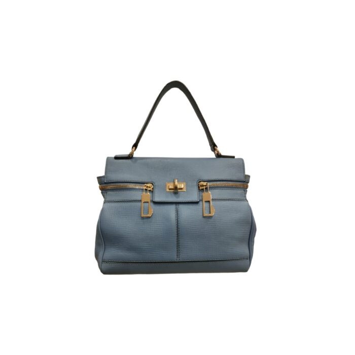 SKY BLUE LEATHER HANDBAG GOLD HARDWARE