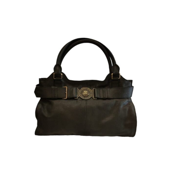 BLACK LEATHER HANDBAG METAL BURBERRY LOGO LAMBETH SATCHEL
