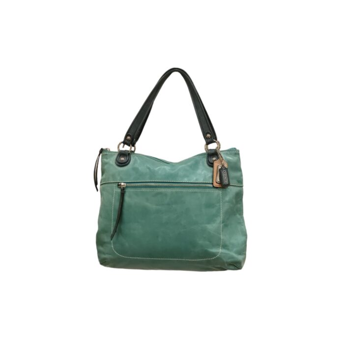 GREEN POPPY LEATHER TOTE BAG ZIP-UP AQUA GREEN HANDBAG