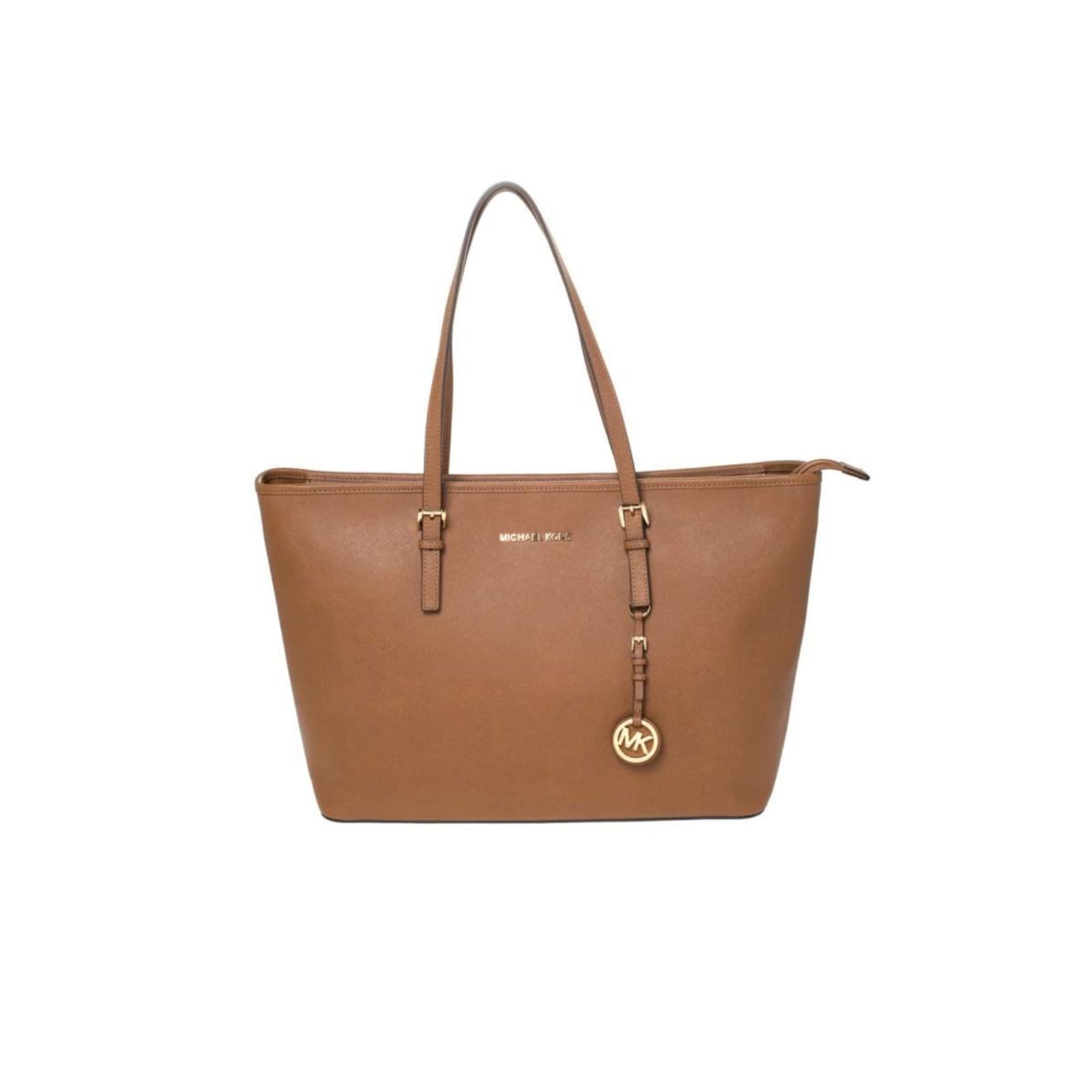 BROWN JET SET TOTE SAFFIANO LEATHER SHOULDER TOTE BAG