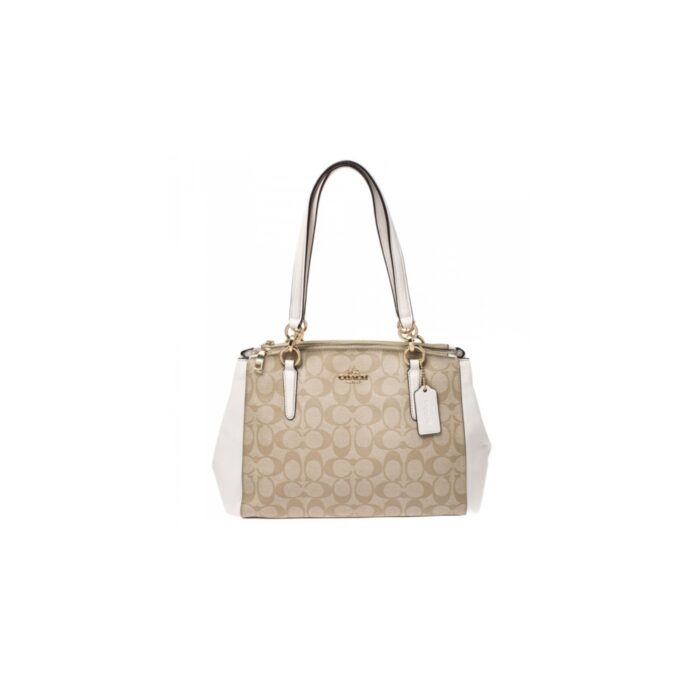 BEIGE SIGNATURE COATED CANVAS AND LEATHER CARRYALL SHOULDER BAG