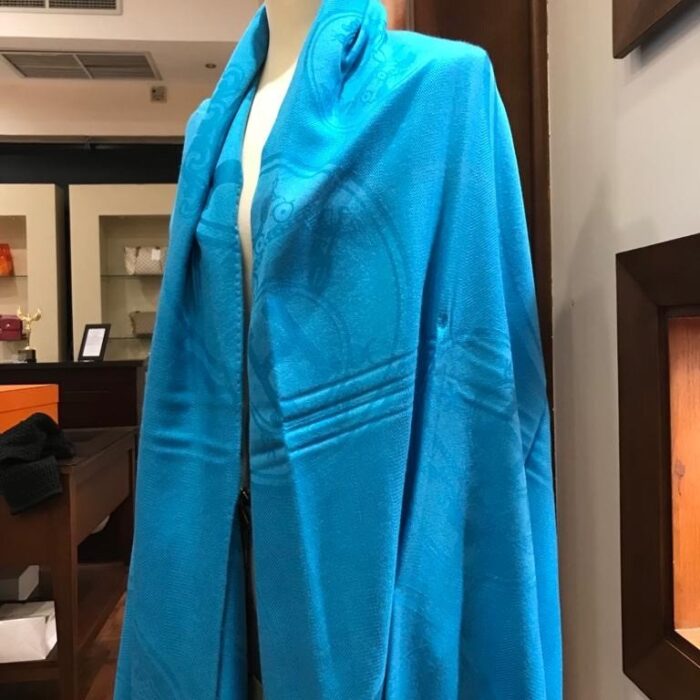 Turquoise 100% Large Cashmere Logo Print Shawl
