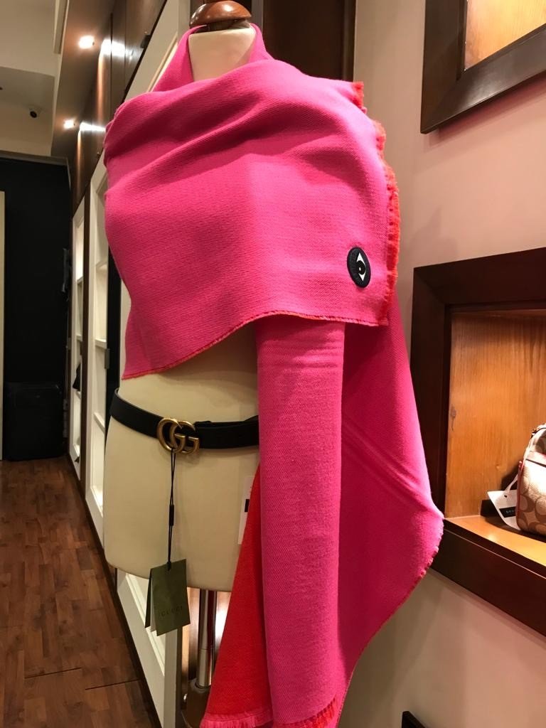 Pink x Orange Double Face Wool Silk Large Eye Shawl Scarf