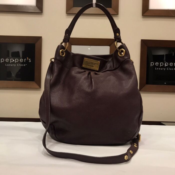 MARC BY MARC JACOBS CLASSIC Q HILLIER PUROLE PLUM LEATHER HOBO SHOULDER BAG