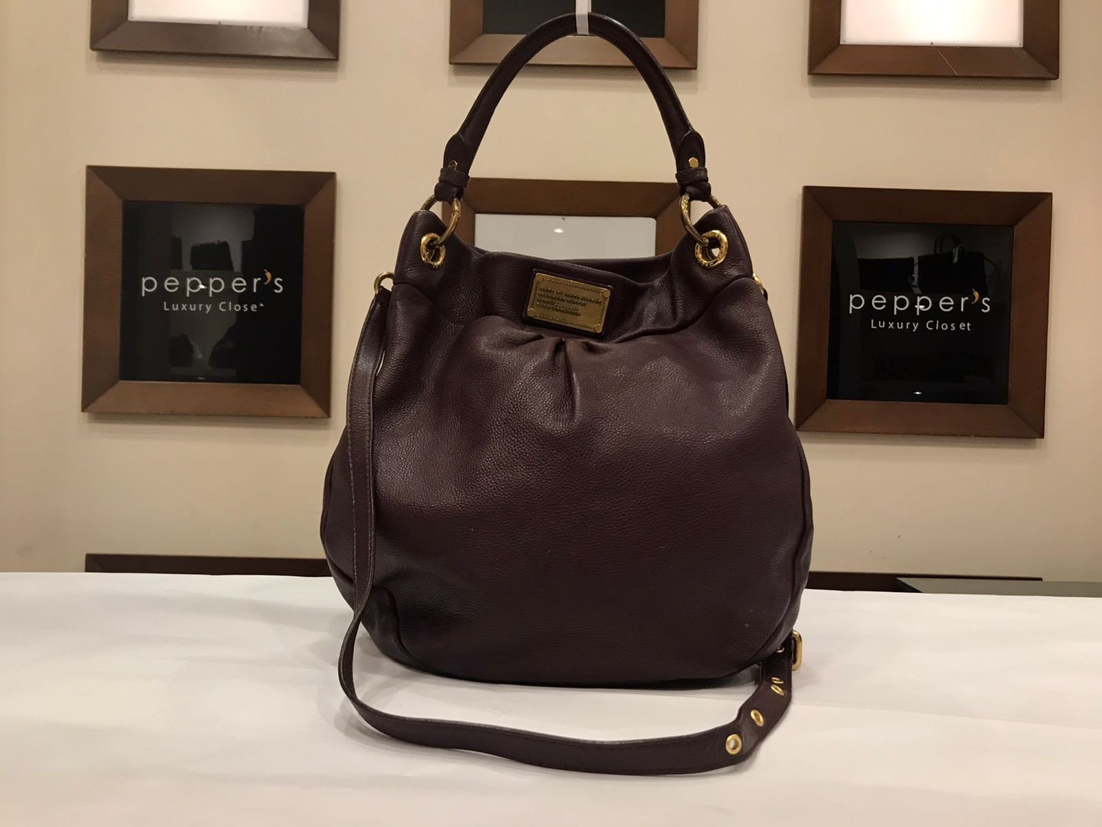 MARC BY MARC JACOBS CLASSIC Q HILLIER PUROLE PLUM LEATHER HOBO SHOULDER BAG