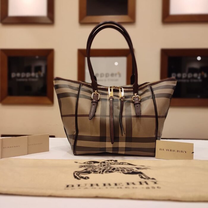 SMOKE HOUSE CHECK COATED CANVAS AND LEATHER TOTE