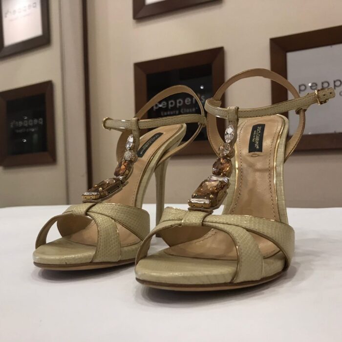 LIZARD EMBOSSED ANKLE STRAP SANDALS