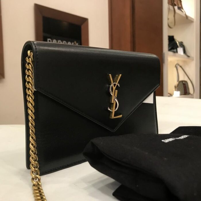 Saint Laurent wallet on chain in smooth Nappa lambskin leather YSL monogram hardware Tricolor hardware