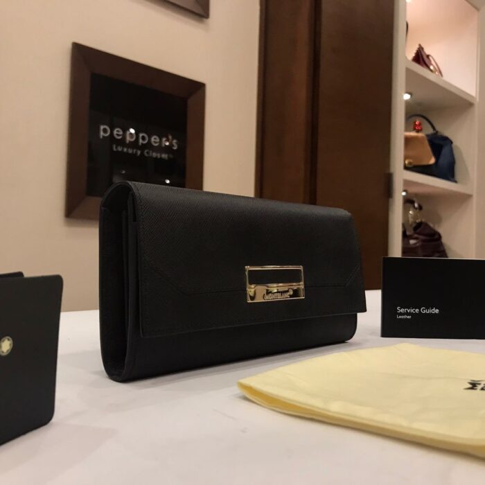 BLACK LONG TRIFOLD SAFFIANO LEATHER WALLET (NEW)