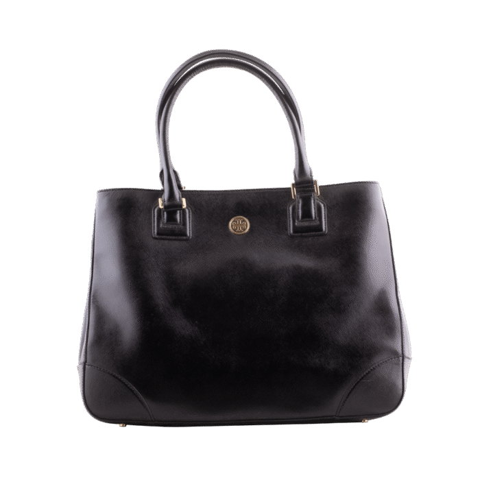 Black Leather Logo Tote