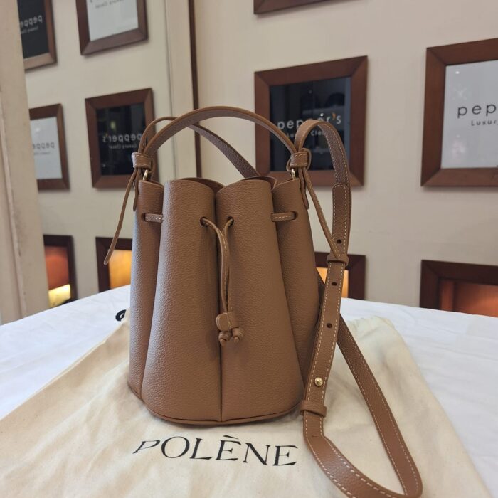 Polène Numéro Huit bucket bag in the Camel Textured leather colorway